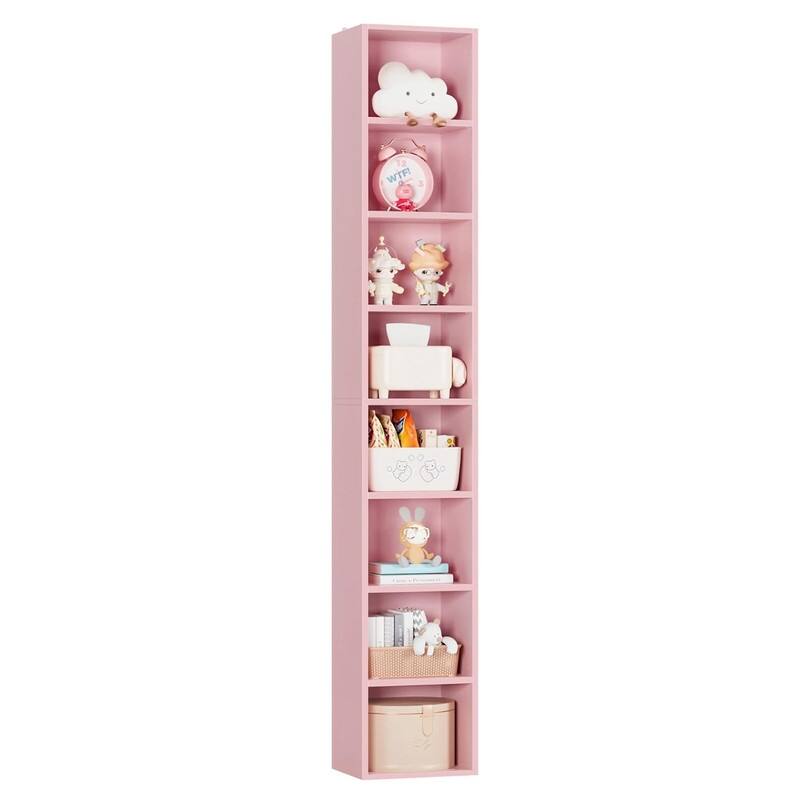 Grondin 8-Tier Media Tower, Wooden Media Storage Rack with Adjustable Shelves, Tall Narrow Bookcase Display Bookshelf
