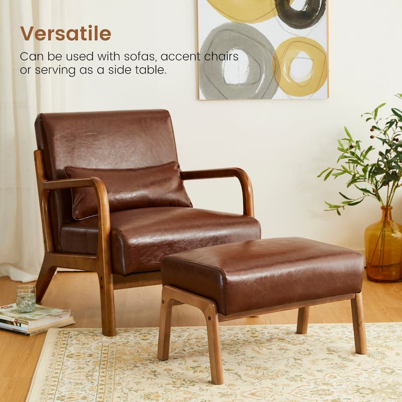 Glitzhome 30.75"H Mid-Century PU Leather Armchair with Ottoman Set