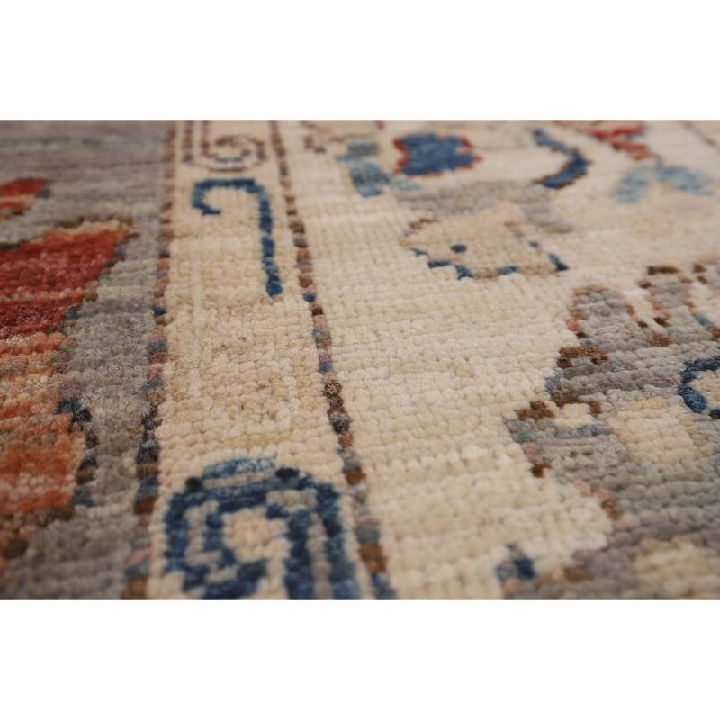 Vegetable Dye Grey Oushak Turkish Area Rug Handmade Floral Wool Carpet - 5'4"x 7'8"