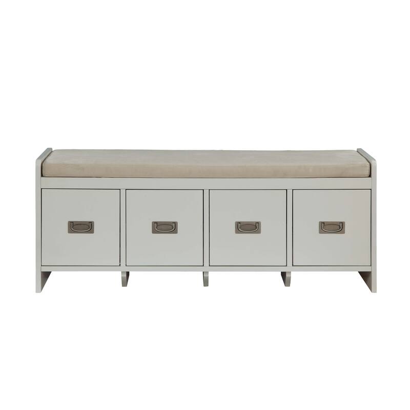 Berci Beige Fabric & White Finish Bench W/Storage - Beige,White