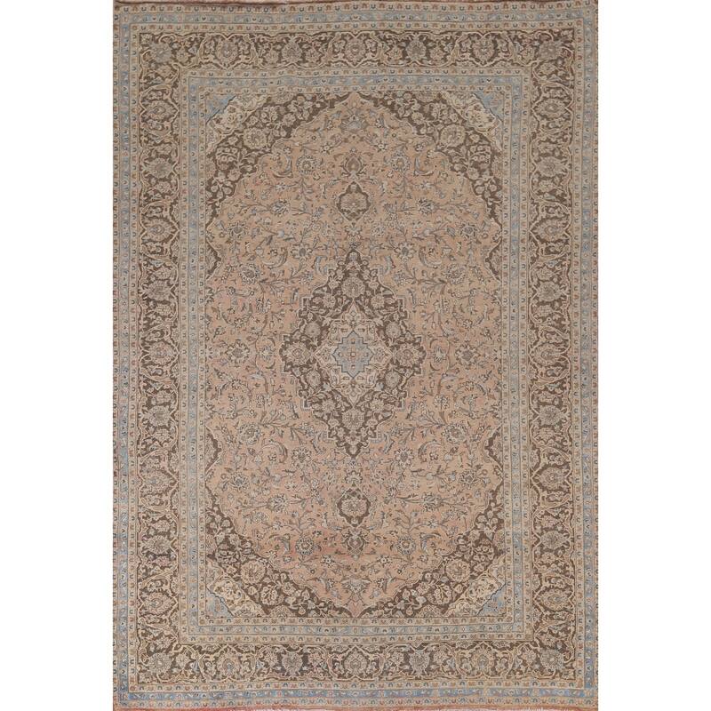 Distressed Traditional Mashad Persian Vintage Handmade Wool Carpet - 8'0"x 11'5"