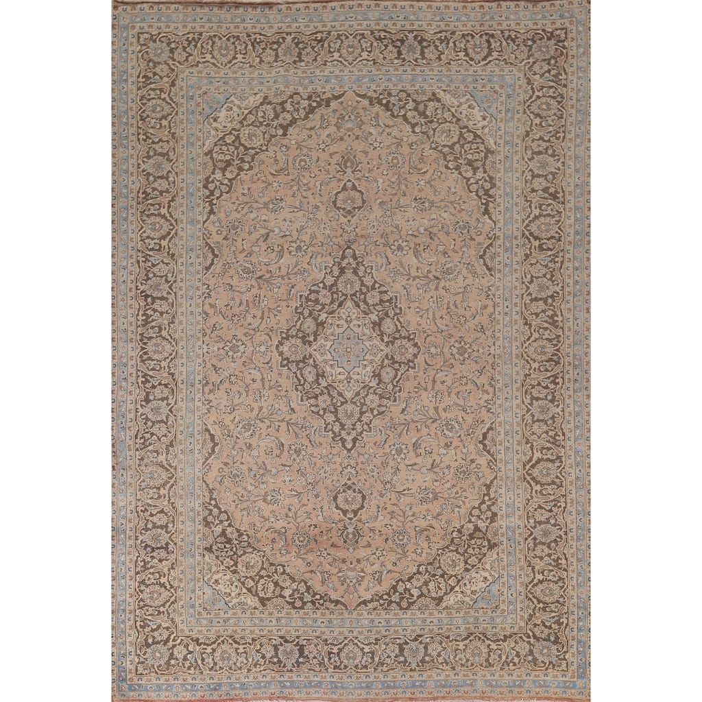 Distressed Traditional Mashad Persian Vintage Handmade Wool Carpet - 8'0"x 11'5"