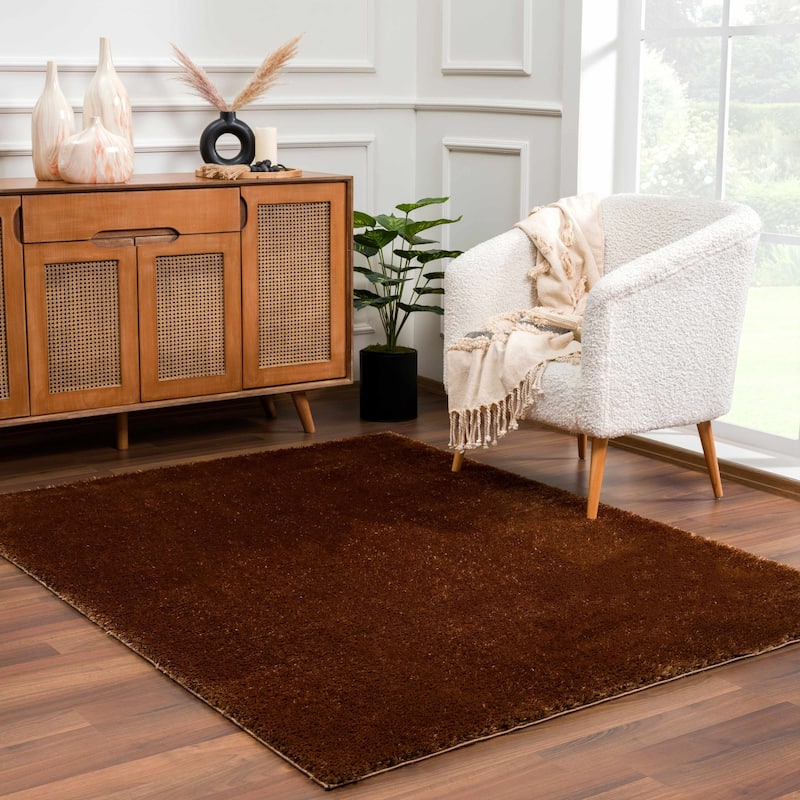 Hauteloom Heavenly Solid Shag Shaggy High Pile Area Rug - 7'10" x 10' - Beige/Brown
