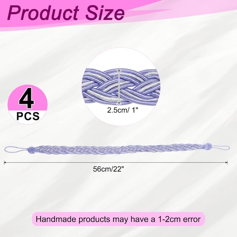 4 Pcs Curtain Tiebacks, Braided Drapery Holdback - Light Purple - 56cm/22"