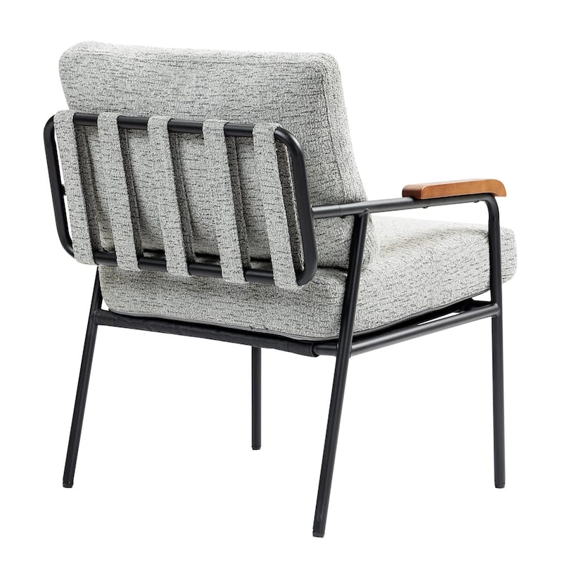 Small Upholstered Accent Chair, Ergonomic Living Room Chair, Lounge Reading Chair with Wooden Armrests & Backrest