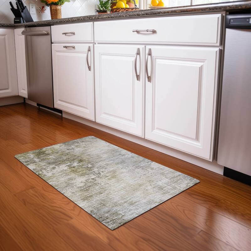 Machine Washable Indoor/ Outdoor Abstract Contemporary Chantille Rug - Wheat - 1'8" x 2'6"