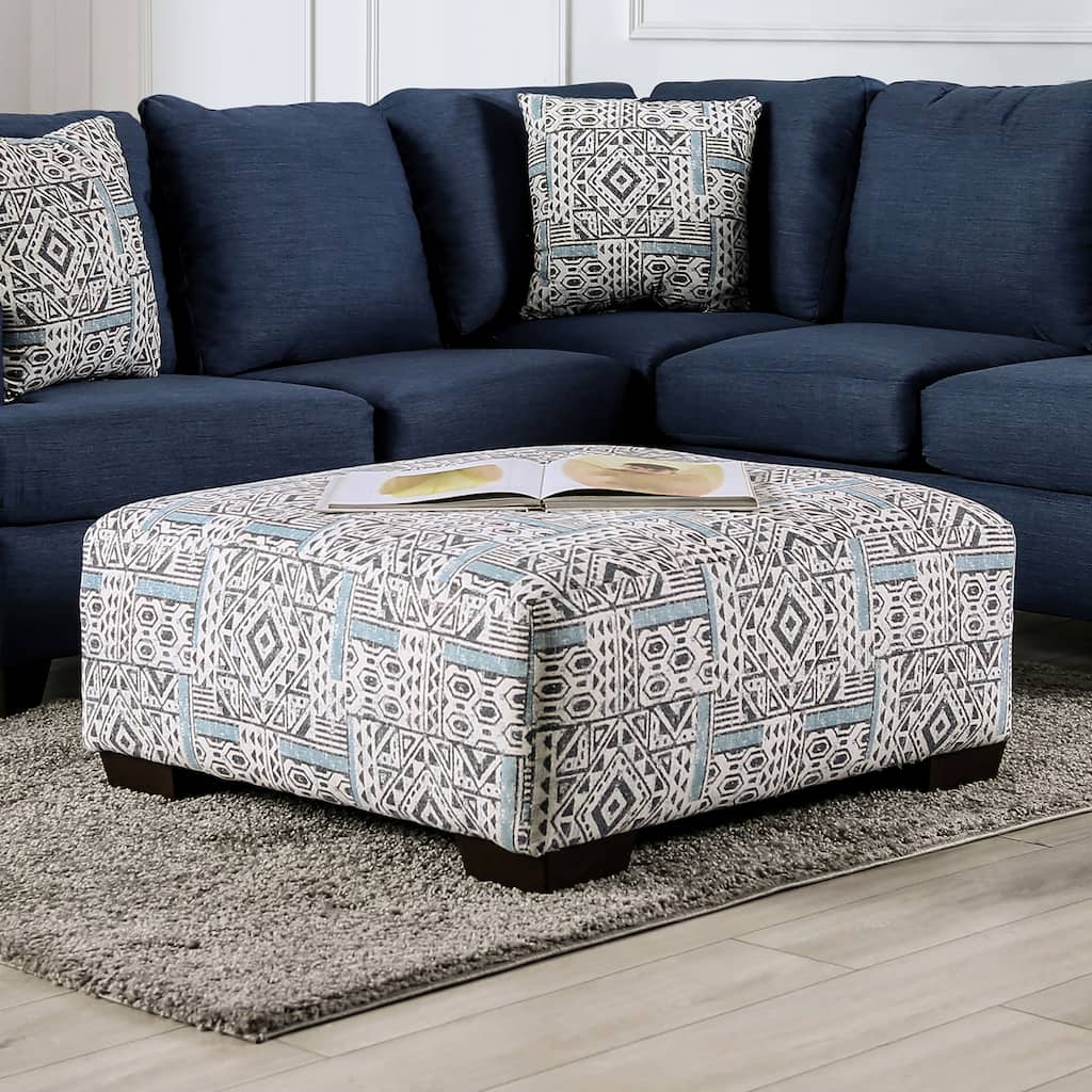 Glenway Contemporary Multicolored Upholstered Ottoman by Furniture of America