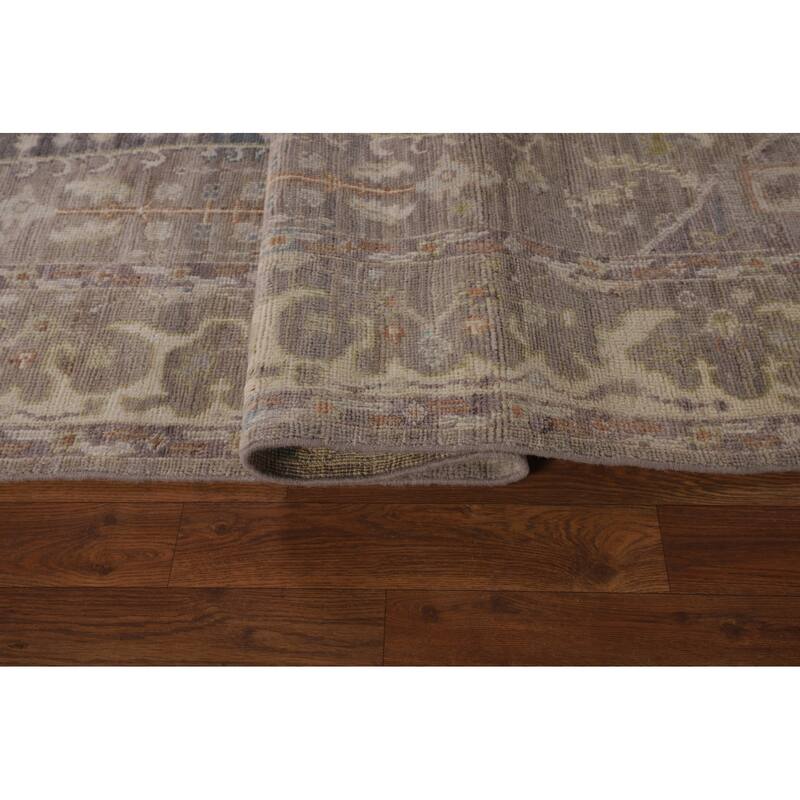 Vegetable Dye Oushak Turkish Area Rug Grey Hand-Knotted Wool Carpet - 6'1"x 9'0"