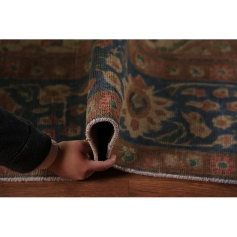 Floral Medallion Tabriz Persian Area Rug Blue Handmade Wool Carpet - 9'5"x 12'5"