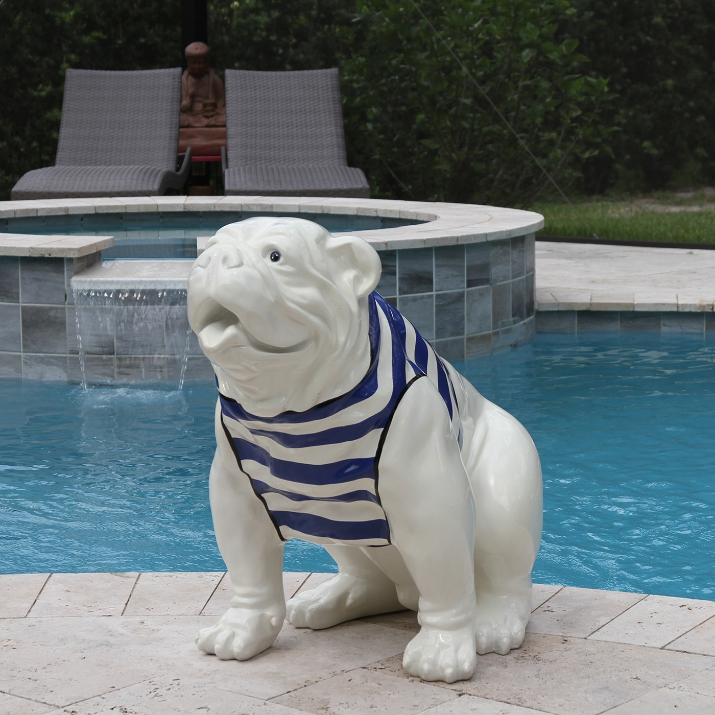 Seated English Bulldog Resin Statue White Blue Stripes 33 L X 17 W X 28 H Overstock 31567810