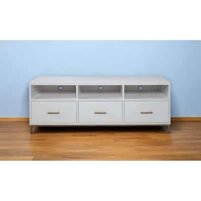 HomeRoots 64" White Mahogany Solid Wood Open Shelving TV Stand - 24" x 64" x 18"