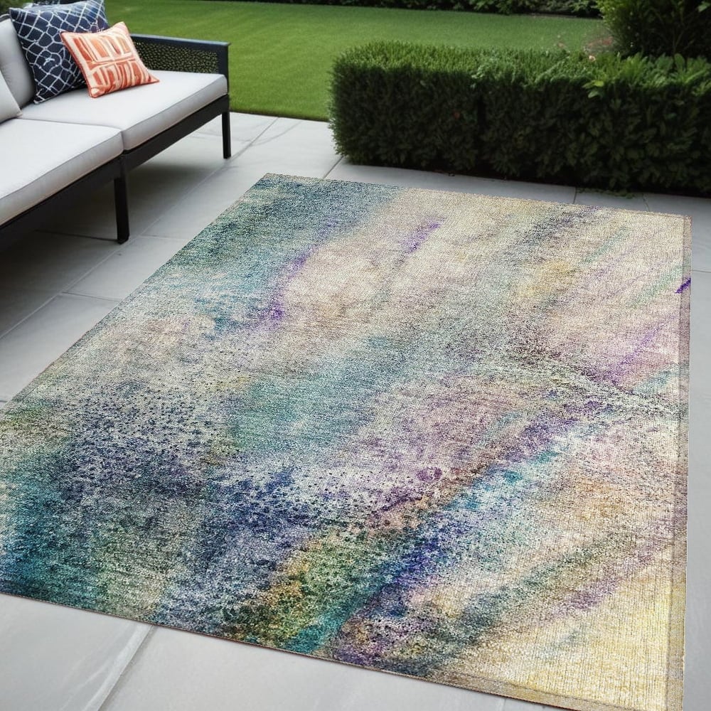 Alralo Modern Art-Inspired Weather Resistant Trendy Modern Round Outdoor Rug