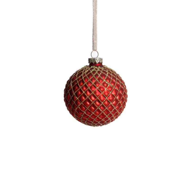 Metallic Matte Glass Ball Christmas Ornaments, Set of 6, 3.25" - Red