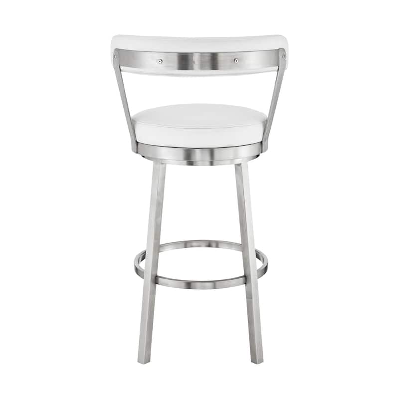 Round Seat Swivel Kitchen Bar Stool with Upholstered Polyurethane Fabric and Iron Footrest - 36”H x 21”W x 19”D