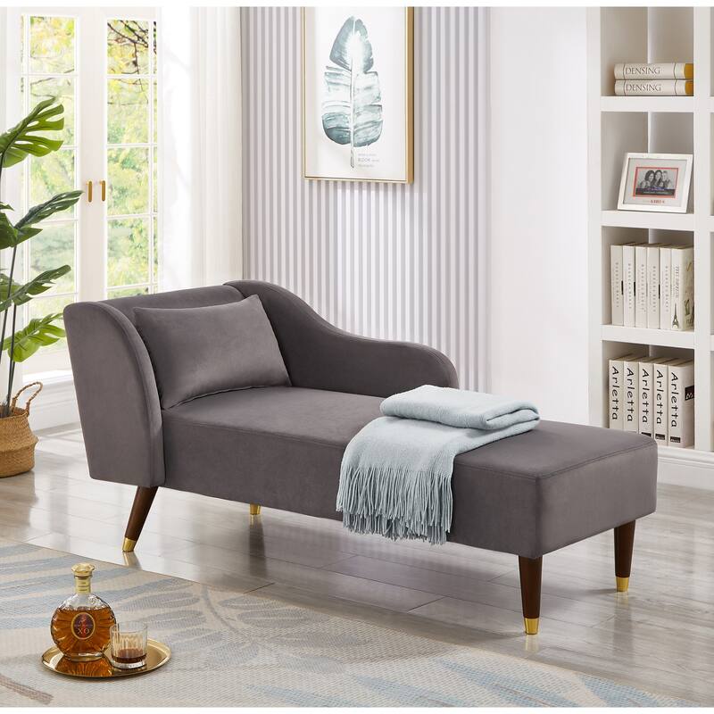 Grey Modern 58.3" Velvet Upholstered Chaise Lounge Chair with Solid Wood Legs - Grey