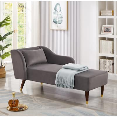 Grey Modern 58.3" Velvet Upholstered Chaise Lounge Chair with Solid Wood Legs