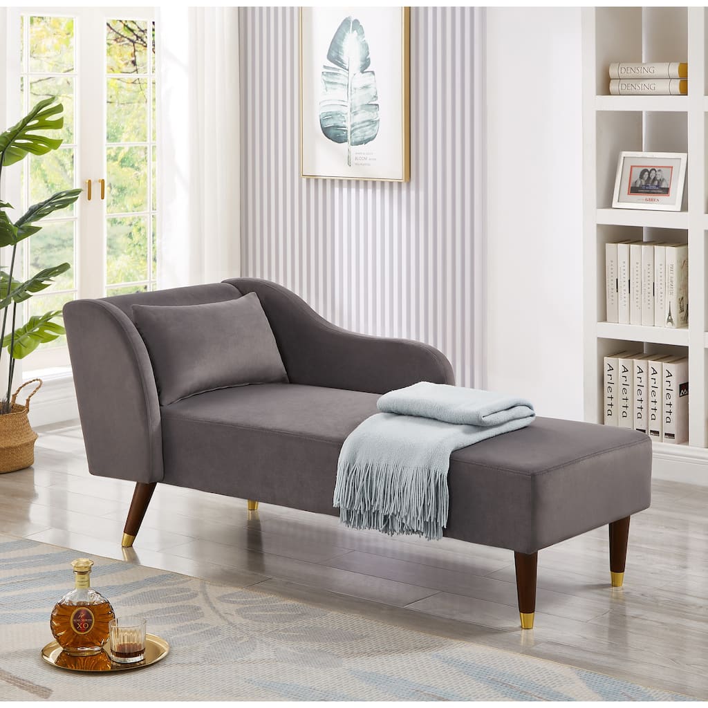 Modern Grey Velvet Chaise Lounge Chair