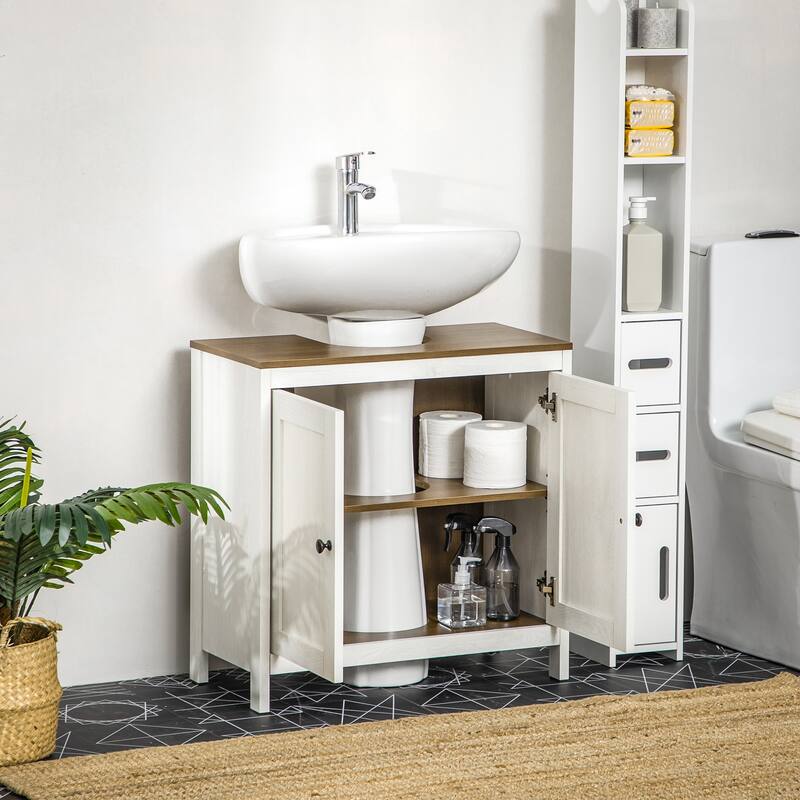 Under Sink Bathroom Storage Cabinet with U-Shaped Design and Recessed Doors - 23.5in L