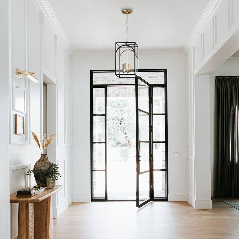 4-Light Mid-Century Modern Rectangular Lantern Candle Clear Glass Chandelier Kitchen Island Lighting