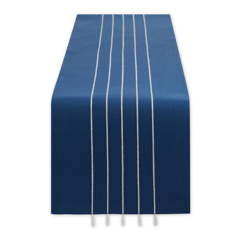 Gray and White Stripe Tassel Table Runner 14x72 - 14x72 - Navy / Off-white