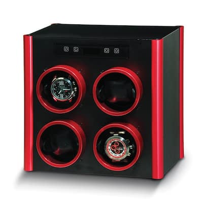 Curata Black and Red Metal Velveteen Lined 4-Watch Winder (Ac Powered)
