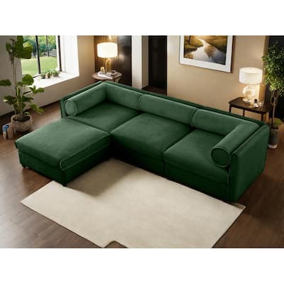 109" Chenille Upholstered L-Shaped Modular Sectional Sofa with Storage Seat, DIY Combination