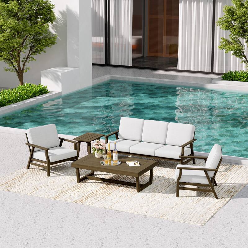 5-Piece Teak Outdoor Conversation Set with Tables.