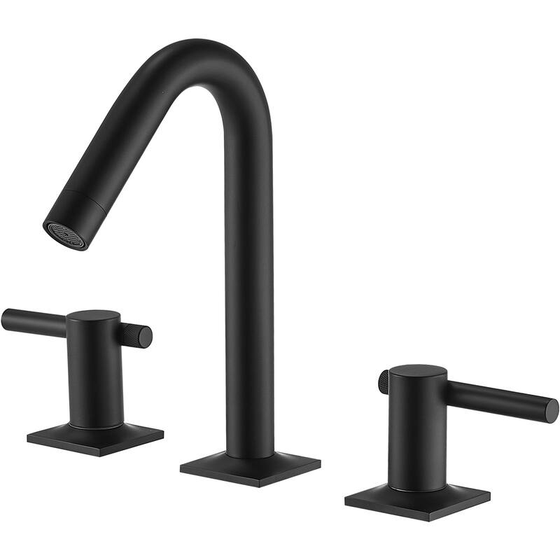 8 in. Widespread Bathroom Faucet Two Handle 3 Holes High-Arc Spout With Drain Assembly - Matte Black