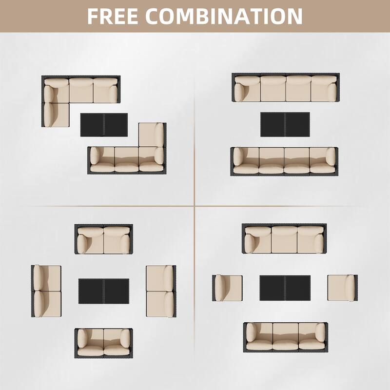 10-Piece Sectional Seating Group with Cushion, Wicker Sectional Sofa