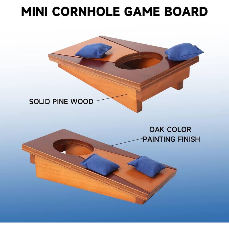 GSE™ Mini Tabletop Cornhole Toss Game Set with 8 Bean Bags, Wooden Office Desktop Corn Hole Game Set - 10"x5"