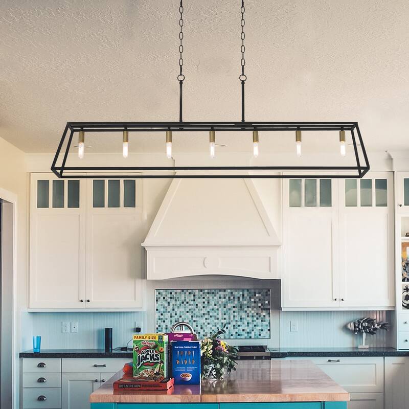 7-light Large Modern Farmhouse Kitchen Island Lighting - 55'' - Black&Brass