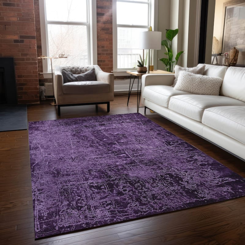 Machine Washable Indoor/ Outdoor Abstract Solid Chantille Rug - Purple - 3' x 5'