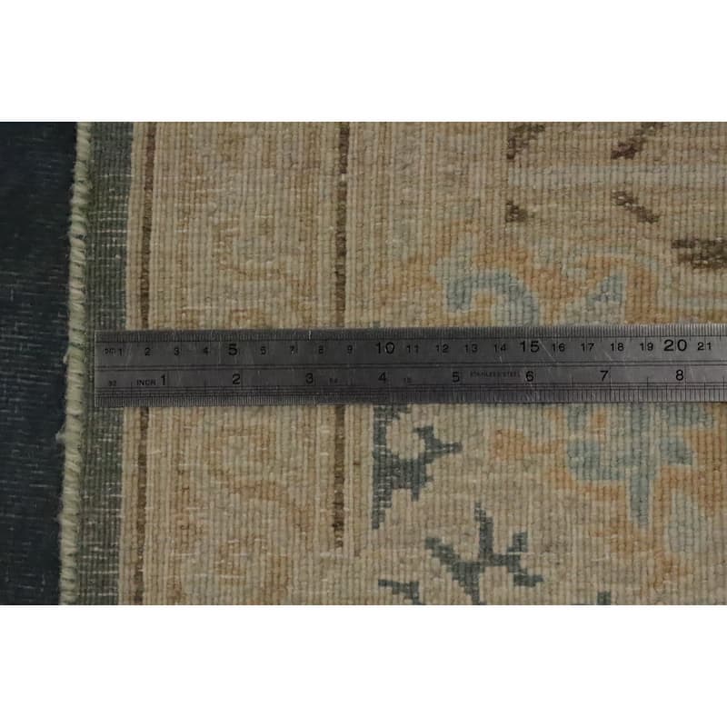 Hand Knotted Oriental 100% Wool Carpet Traditional Medallion Greys & Charcoal Kerman Area Rug - 12' 4'' X 9' 8''