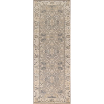 Earth Tone Oushak Indian Runner Rug Hand-Knotted Wool Carpet - 2'7" x 10'0"