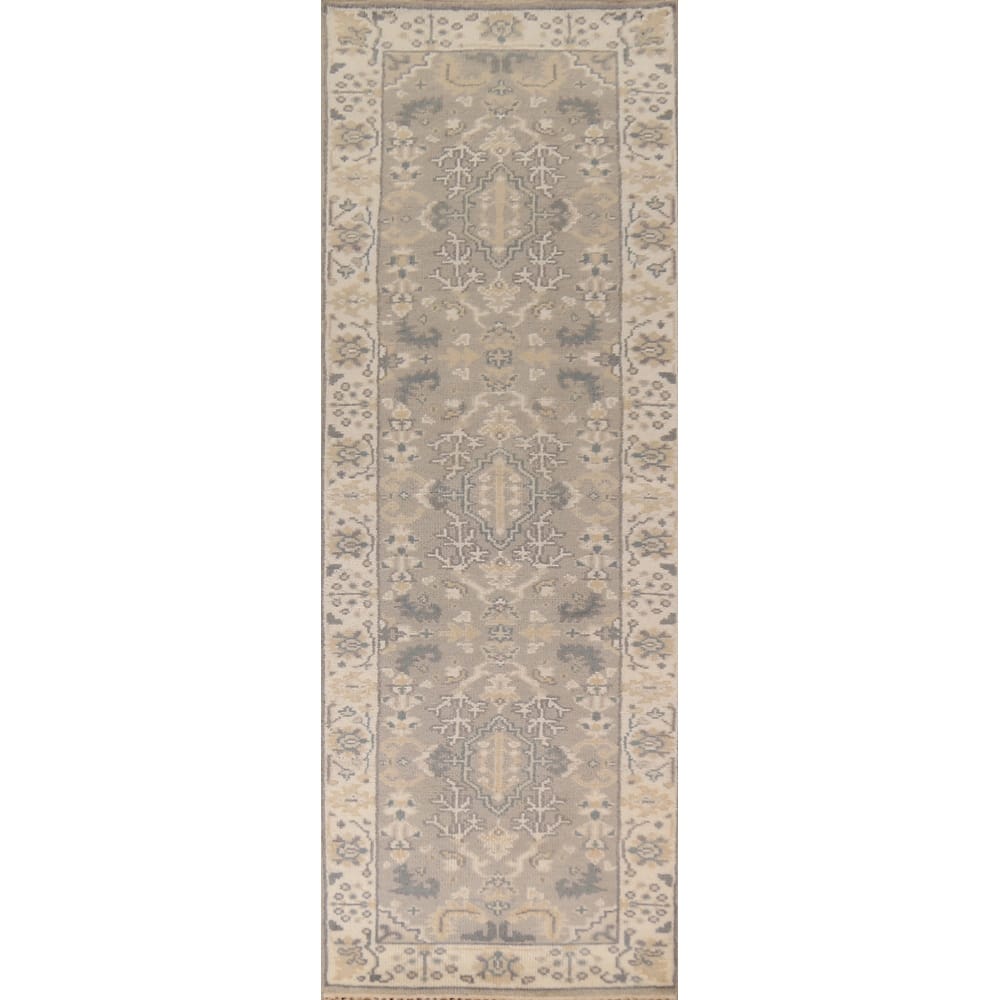 Earth Tone Oushak Indian Runner Rug Hand-Knotted Wool Carpet - 2'7" x 10'0"