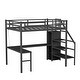 preview thumbnail 9 of 14, Black Full Size Metal Loft Bed with L-shaped Desk, LED, and Wardrobe