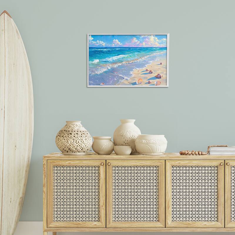 Stupell Seashells Along Sea Shore Framed Giclee Art Design By LSR Design Studio