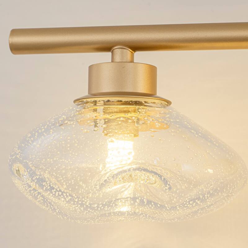 3-Light 24.4" Modern Black/Gold Bathroom Vanity Light with Stone-Shaped Seed Glass Shades