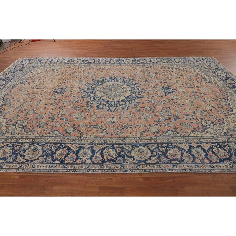 Traditional Orange Kashan Persian Vintage Rug Hand-Knotted Wool Carpet - 8'3"x 13'0"