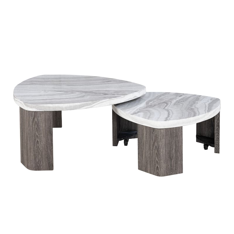 Furniture of America Elric Modern Grey and Brown Wooden Triangular Nesting Coffee Table Set of 2 with Casters