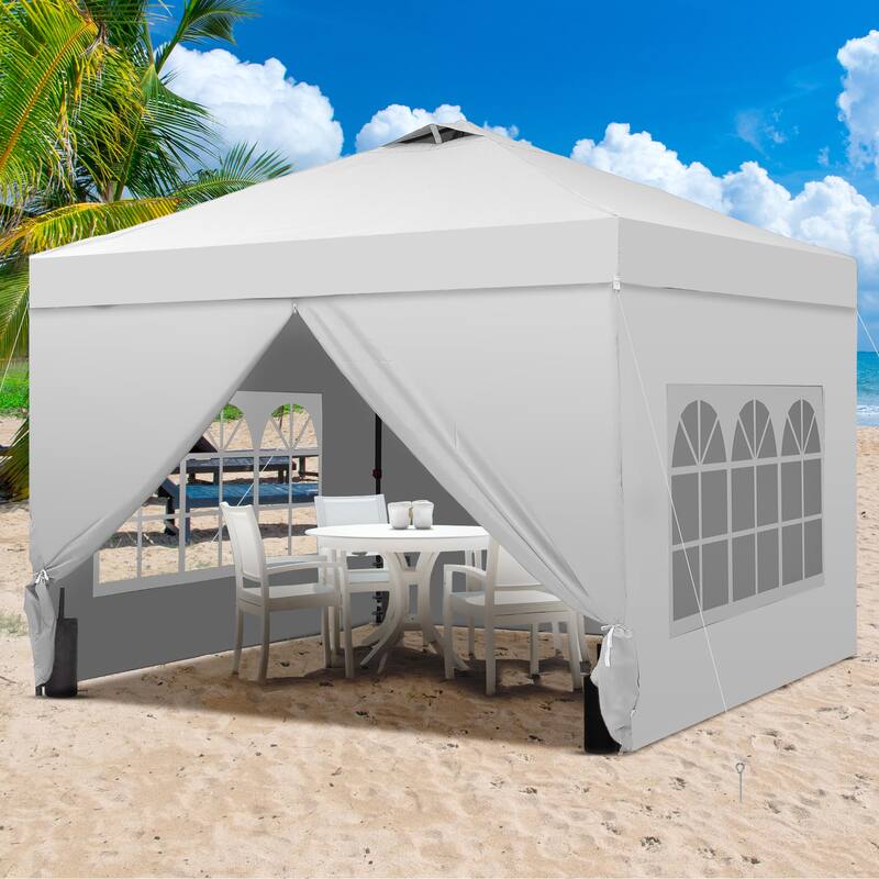 Ainfox 10x10 Pop Up Canopy Tent with 4 Sidewalls, Easy Set up with One Push Lift Outdoor Beach Gazebos with 4 Sandbags