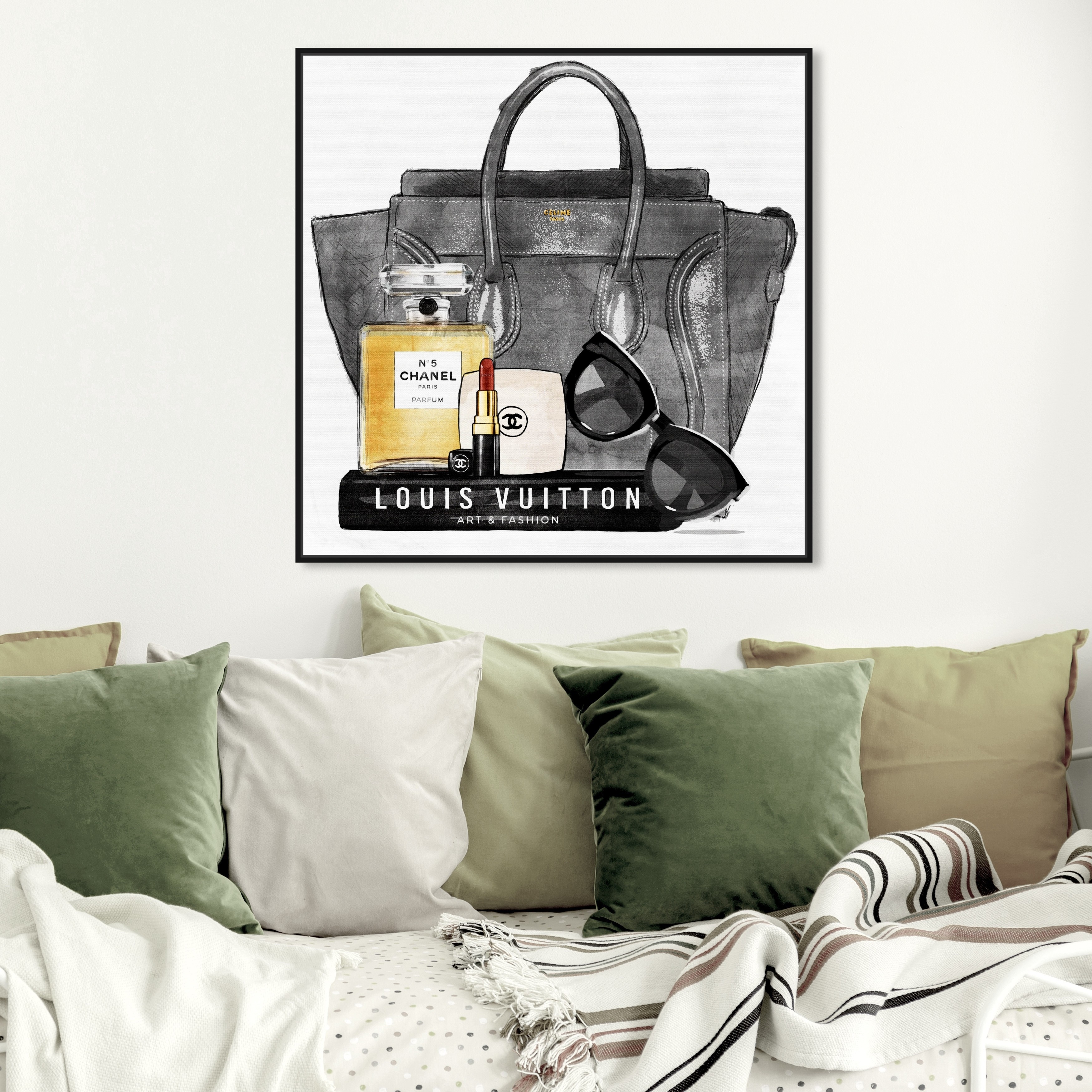 Oliver Gal 'My Everyday Purse' Fashion and Glam Wall Art Framed Canvas Print Handbags - Black, Yellow - 16 x 16 - Gold