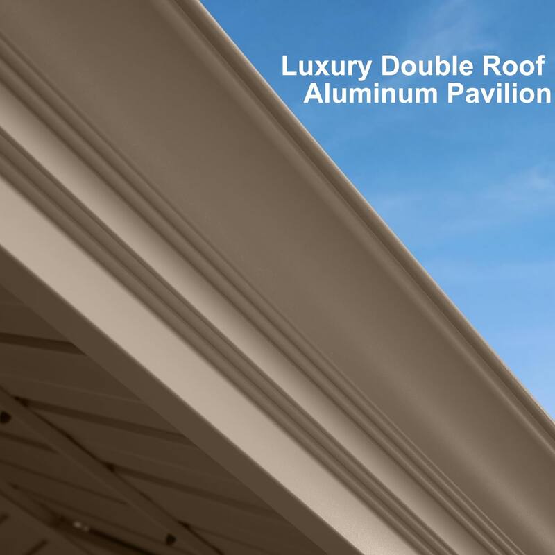 PURPLE LEAF Outdoor Hardtop Gazebo Pro Champagne Metal Frame Galvanized Steel Double Roof with Curtains and Netting for Poolside