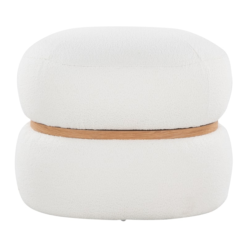 Cinch Contemporary Pouf Ottoman in Fabric and Natural Wood by LumiSource - Cream