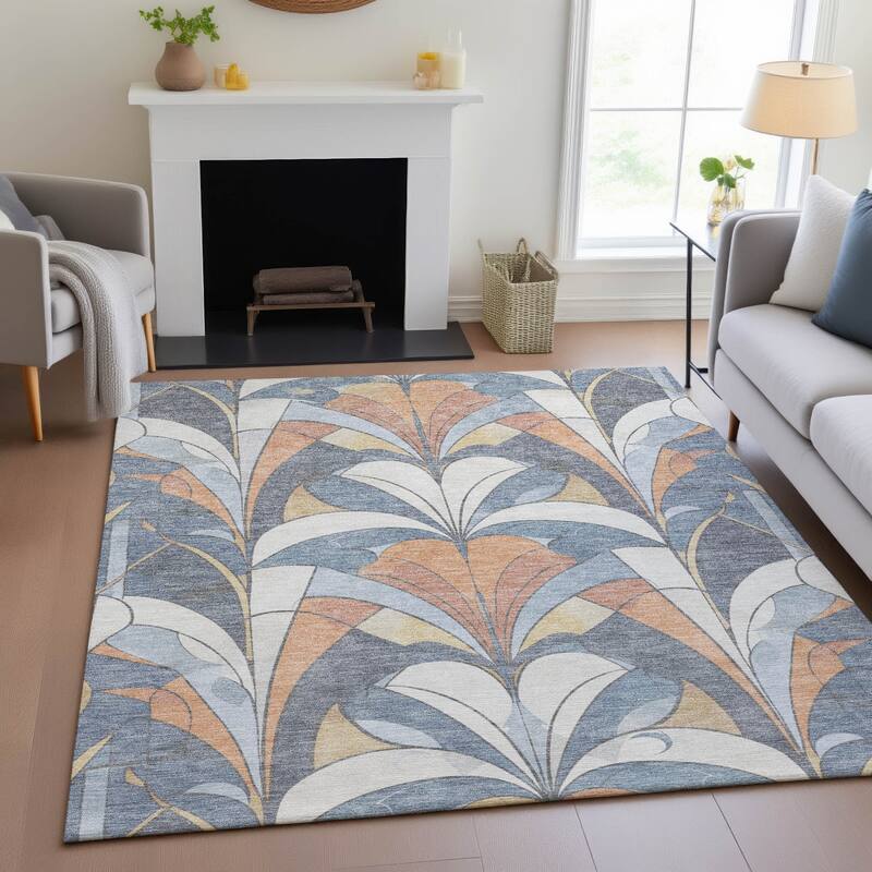 Machine Washable Indoor/Outdoor Modern Mosaic Chantille Rug