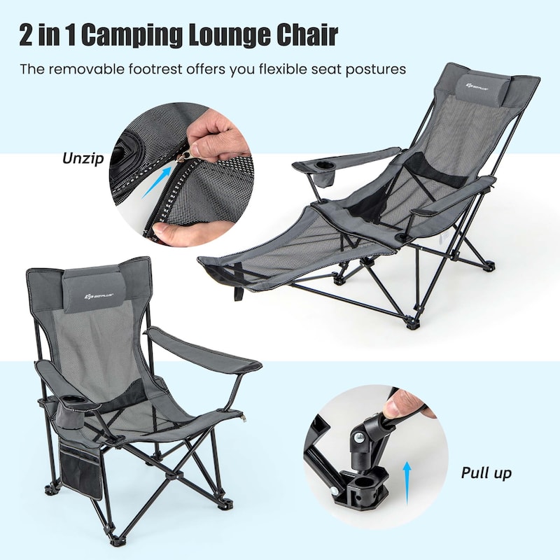 Goplus Folding Camping Chair with Detachable Footrest for Fishing, - See Details