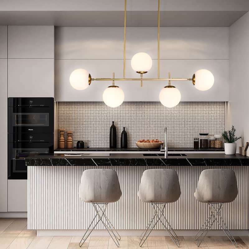 Modern Transitional 5-Light Chandelier Frosted Glass for Dining Room