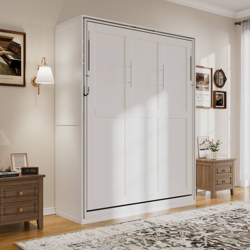 Rotating Queen Murphy Bed with Hidden Storage, Space-Saving Wall Bed for Home Office