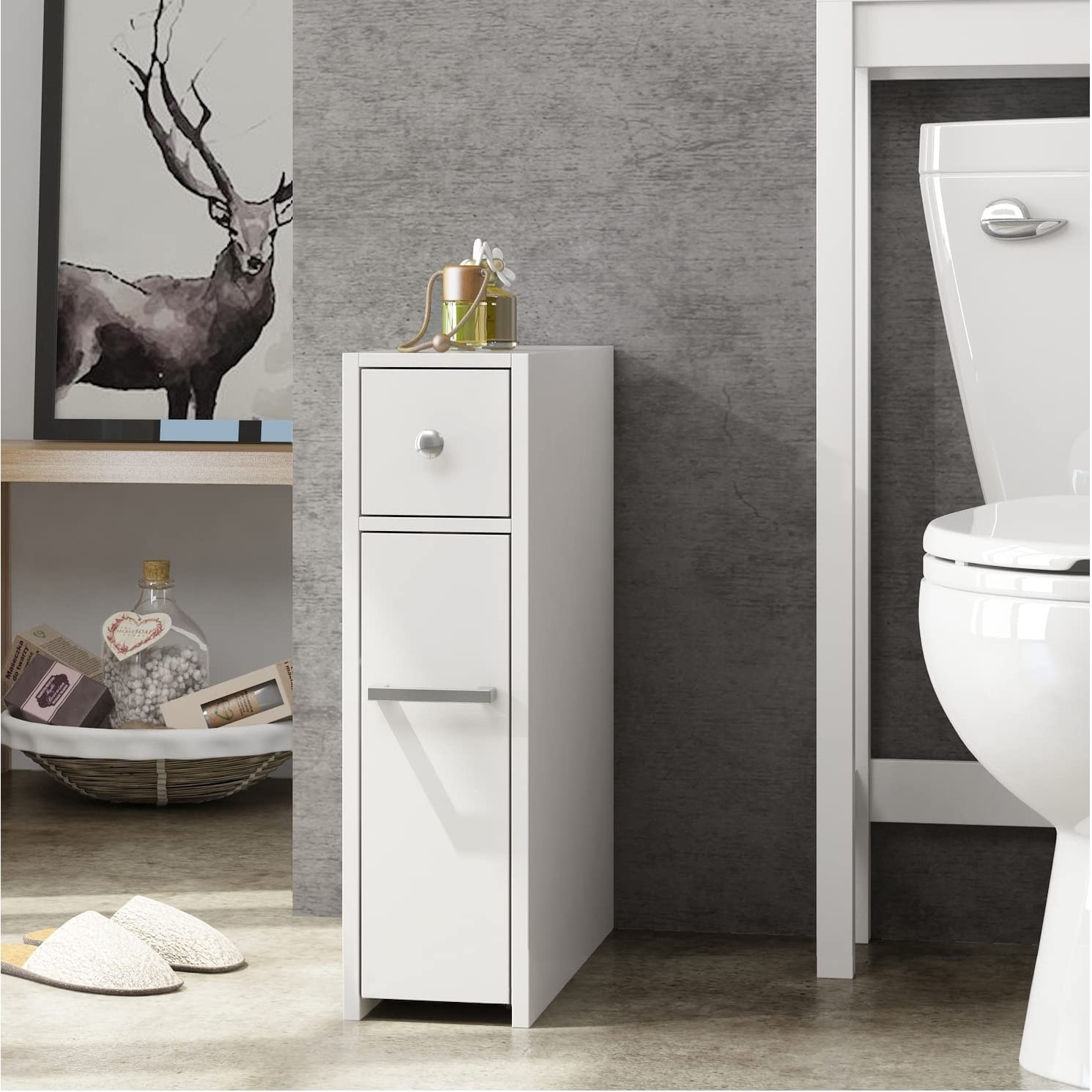 Spirich Slim Bathroom Storage Cabinet, Free Standing Toilet Paper Holder, Bathroom  Cabinet Slide Out Drawer Storage,Espresso 