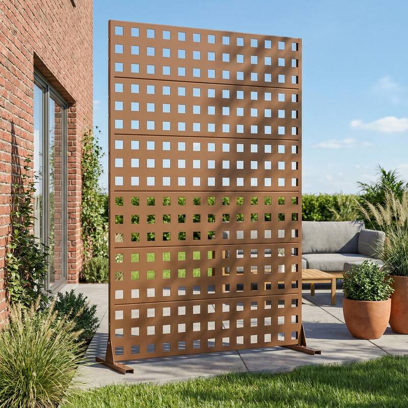 Outdoor Rectangle Privacy Screens Metal Screen Fence Panel - Brown - 72"x47"